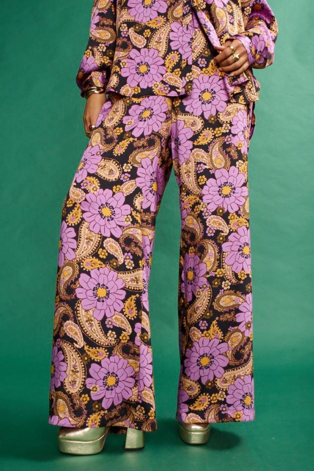 Trousers | Wide Leg Trouser With Elasticated Waist In Satin Purple | ANOTHER SUNDAY | Debenhams UK
