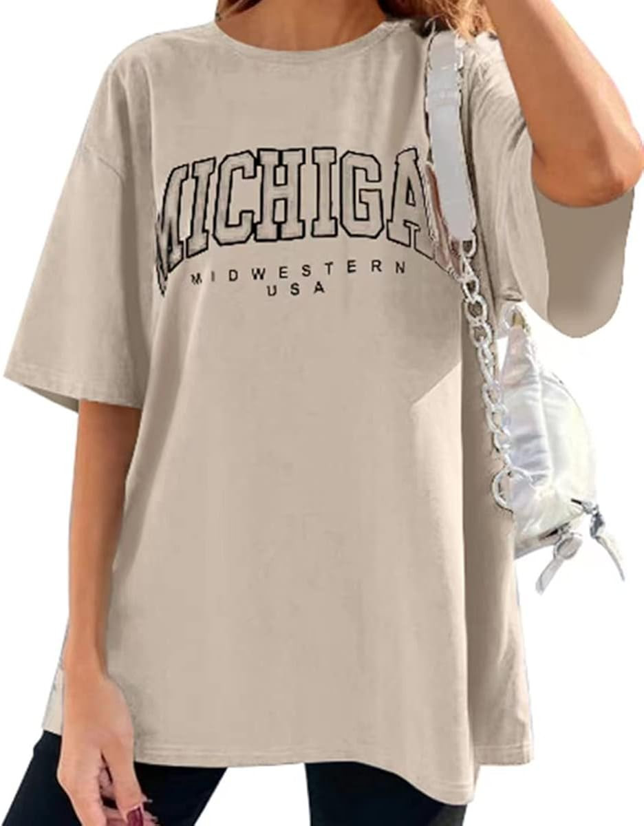 SAGRALL Women's Casual Letter Graphic Print Oversized T Shirts Drop Shoulder Longline Short Sleev... | Amazon (US)