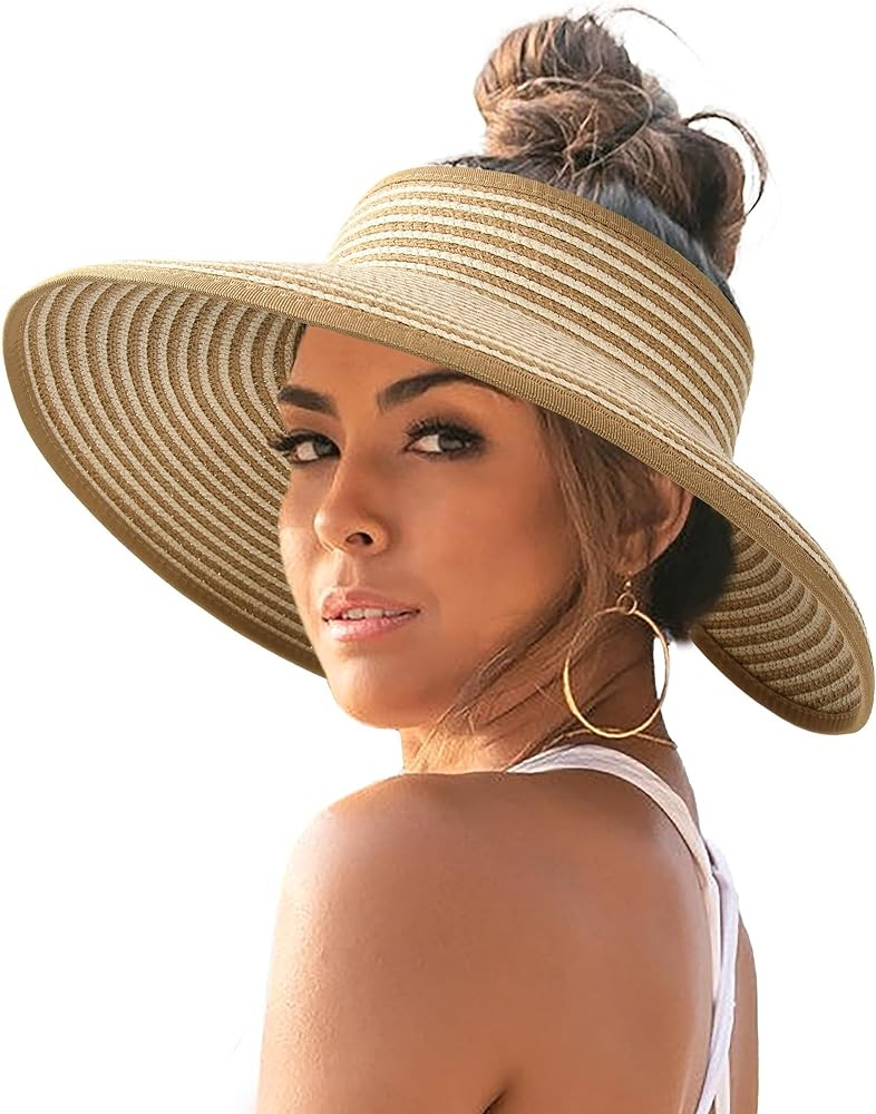 FURTALK Sun Hats for Women Wide Brim Beach Hat Straw Visor Ponytail Summer UV Packable Foldable B... | Amazon (US)