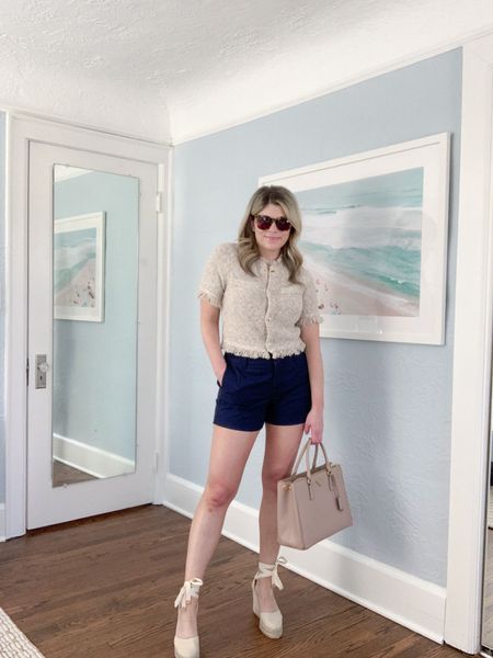 Preppy spring outfit ideas with short sleeve sweater and shorts, espadrilles 

#LTKshoecrush #LTKSeasonal #LTKfindsunder50