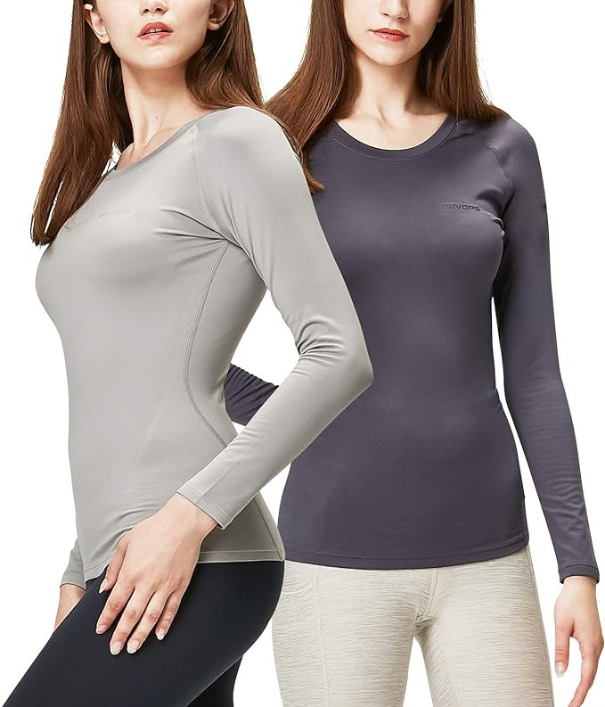 DEVOPS Women's 2 Pack Thermal Long Sleeve Shirts Compression Baselayer Tops | Amazon (US)