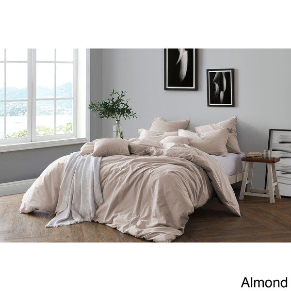 All Natural Prewashed Yarn Dye Cotton Premium Wrinkled Look Chambray King/ Cal-King Duvet Cover Set in Off White (As Is Item) | Bed Bath & Beyond