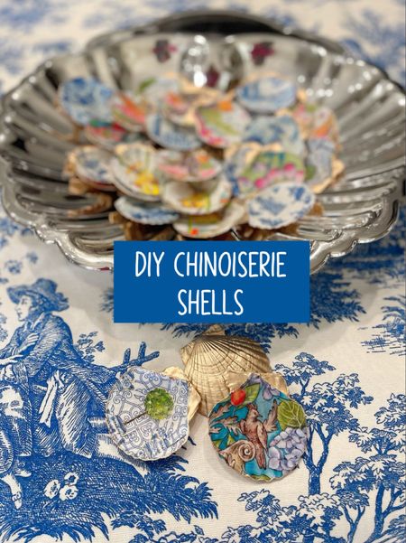 Every time I find a silver shell dish, I buy it! I love cleaning silver plate & decorating with it.
•
It is the perfect vessel to display my decoupage chinoiserie shells!
•
This project isn’t hard, but it’s time consuming because of dry time. Don’t want to make your own? Message me to purchase!
•
Instructions:
Use gold gilding to paint the back of your shells. Let try.

Remove backing from napkin & line up the design.

Coat the shell with mod Podge. Lay your design and use plastic wrap to press & smooth. Let dry for at least an hour.

Use gold building to paint the top and use the side of a brush to go around the edges.

Let dry for several hours!
•


#LTKunder50 #LTKhome #LTKunder100