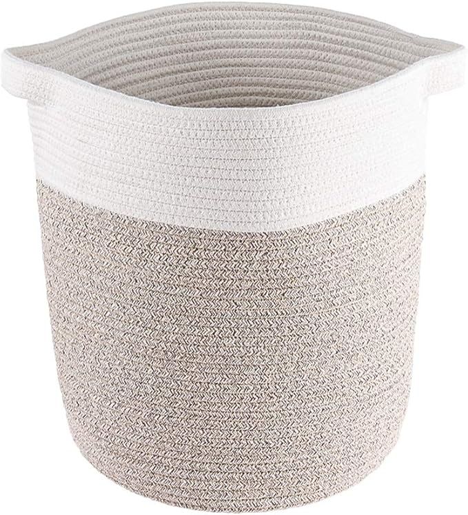 Lyricalife Woven Storage Basket, Large Pure Cotton Organizer 16x15x15inches, Tall Basket with Gen... | Amazon (US)