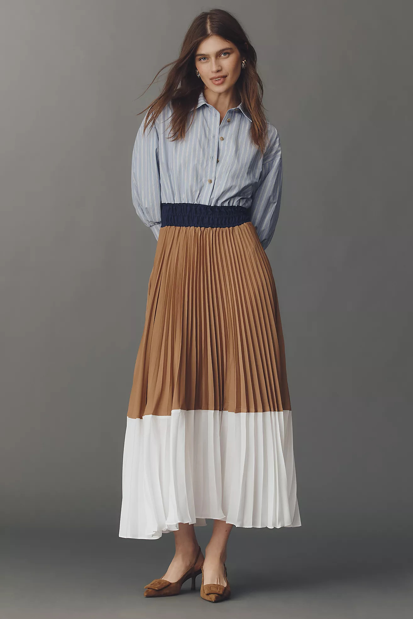 The Somerset Colorblock Pleated Twofer Maxi Dress | Anthropologie (US)