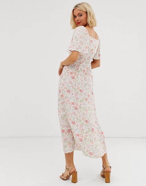 New Look button through midi prairie dress in white floral print | ASOS IE