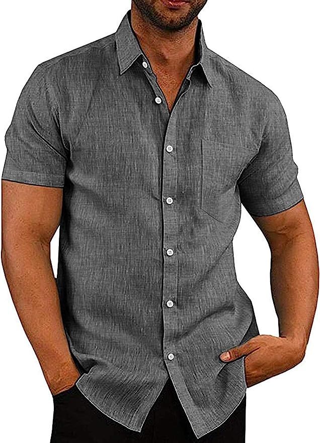 COOFANDY Men's Casual Linen Button Down Shirt Short Sleeve Beach Shirt | Amazon (US)