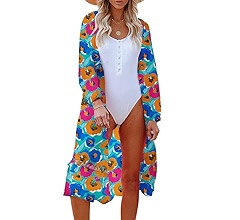 Dokotoo Womens Beach Cover Ups Long Sleeve Open Front Ruffle Trim Floral Boho Lightweight Summer ... | Amazon (US)