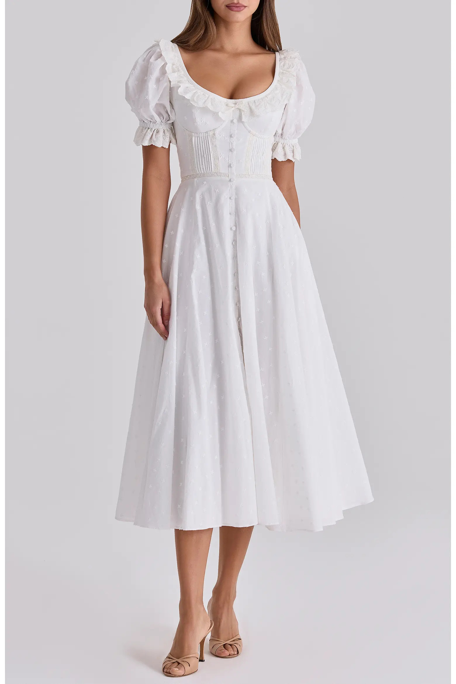 Bella Puff Sleeve Broderie Anglaise Cotton Midi Dress (Women) | Nordstrom | Nordstrom