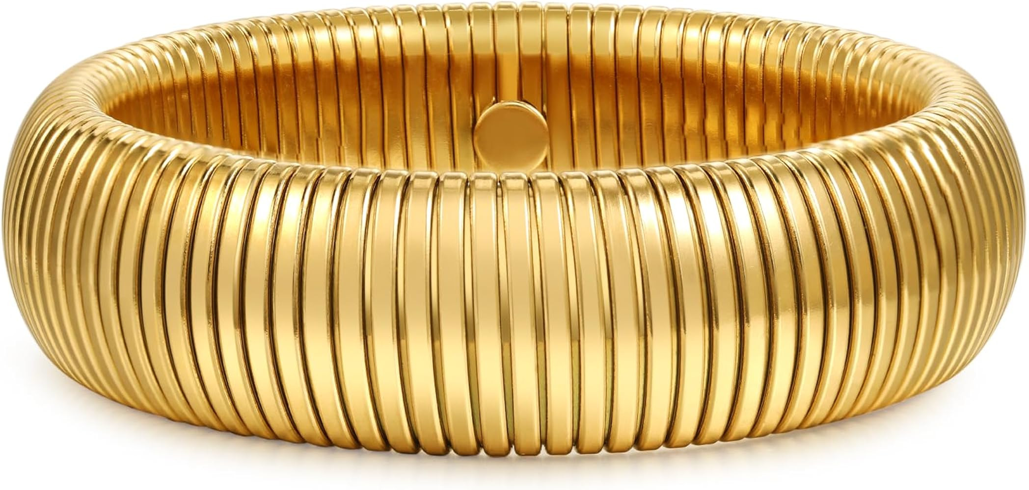 Gold Bangles for Women - 18K Gold Plated Stainless Steel Chunky Stretch Bracelets Stackable Snake... | Amazon (US)