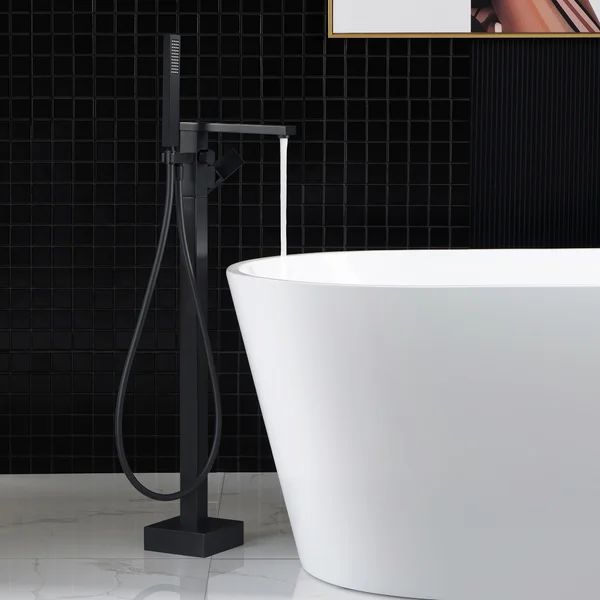Matte Black Floor Clawfoot Tub Faucet with Diverter (Part number: F-0009) | Wayfair North America