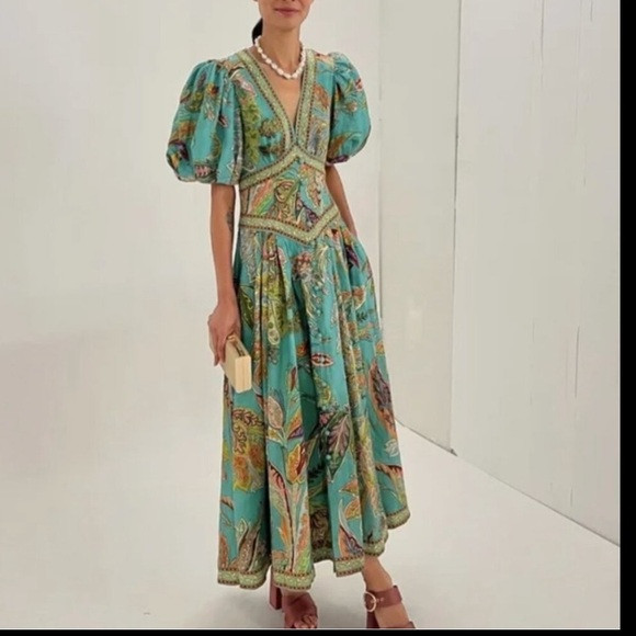 ALEMAIS Franca maxi dress with puff sleeves, size 4 US size 8 AUS, nwot | Poshmark