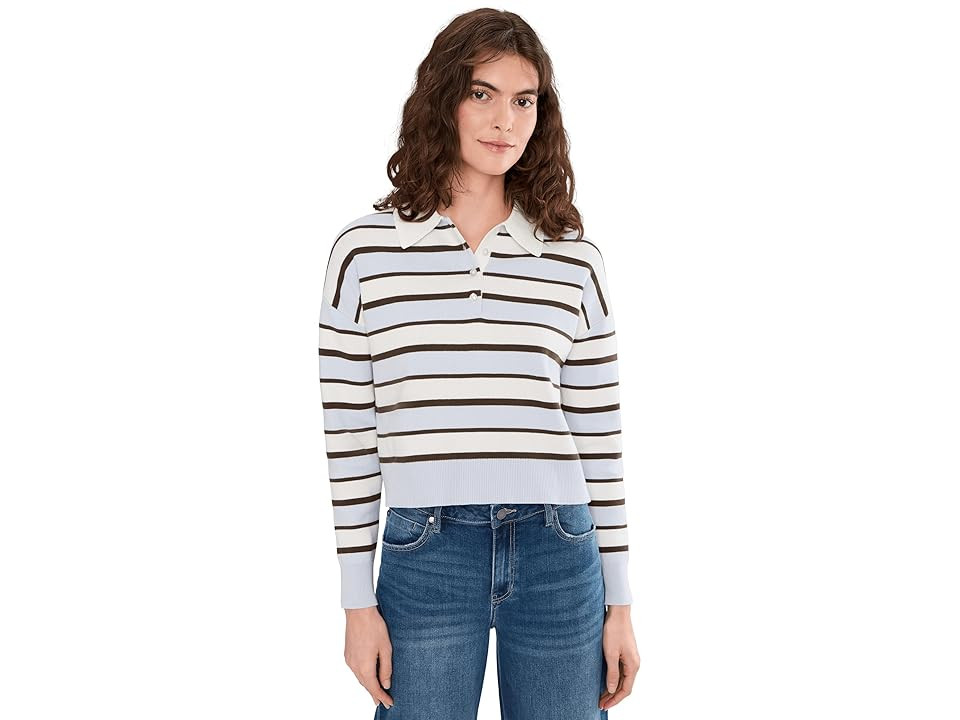525 america Seraphina Cropped Rugby Pullover Women's Sweater Artic Ice Stripe : LG, Cotton/Nylon | Zappos