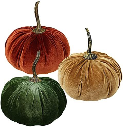 3 Pcs Fall Harvest Decorative Pumpkins Foam Pumpkins Velvet Pumpkins Fabric Pumpkins in Rust Oran... | Amazon (US)