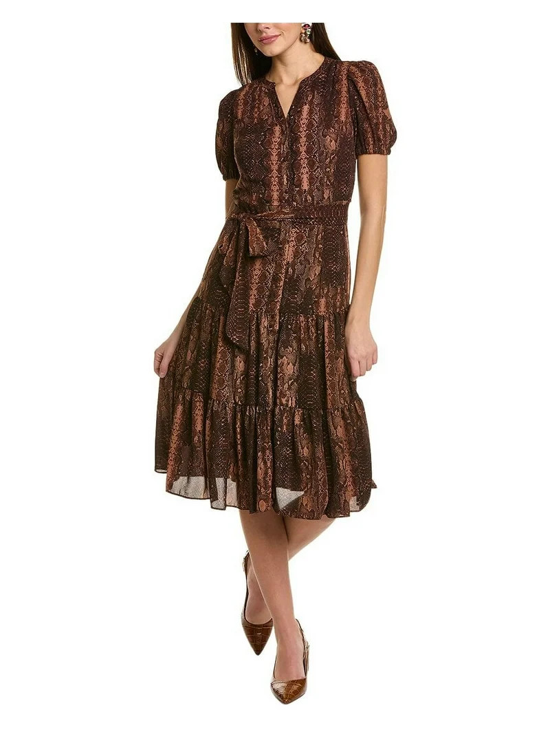 Nanette Lepore Women's Puff Sleeve Lace Midi Dress with Self Tie Belt, Sizes XS to XXXL | Walmart (US)