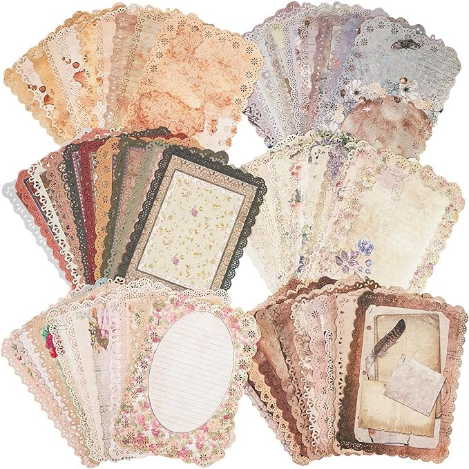 60 Sheets Lace Edged Scrapbook Stationery Paper Assorted Set - 6 Pack Vintage Paper for Letter Wr... | Amazon (US)