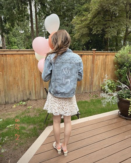 bridal shower outfit // customized denim jacket from etsy and so cute for a bride to be! dress from lulus 

#LTKWedding #LTKSeasonal #LTKStyleTip