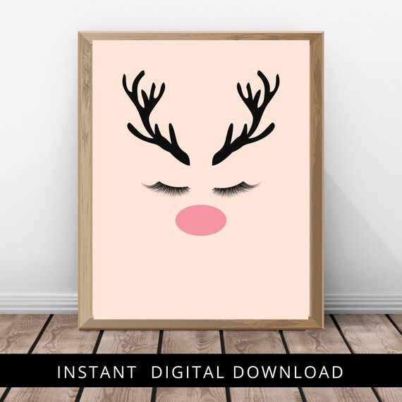 Pink Reindeer face, Rudolph The Red Nose Reindeer Christmas Print, Cute christmas wall decoration... | Etsy (US)