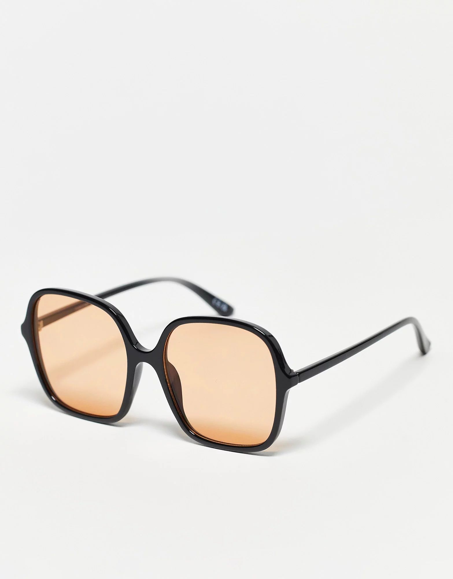 ASOS DESIGN – Sonnenbrille im Stil der 70er-Jahre mit Rahmen in Schwarz mit Gläsern in Orange | ASOS (Global)