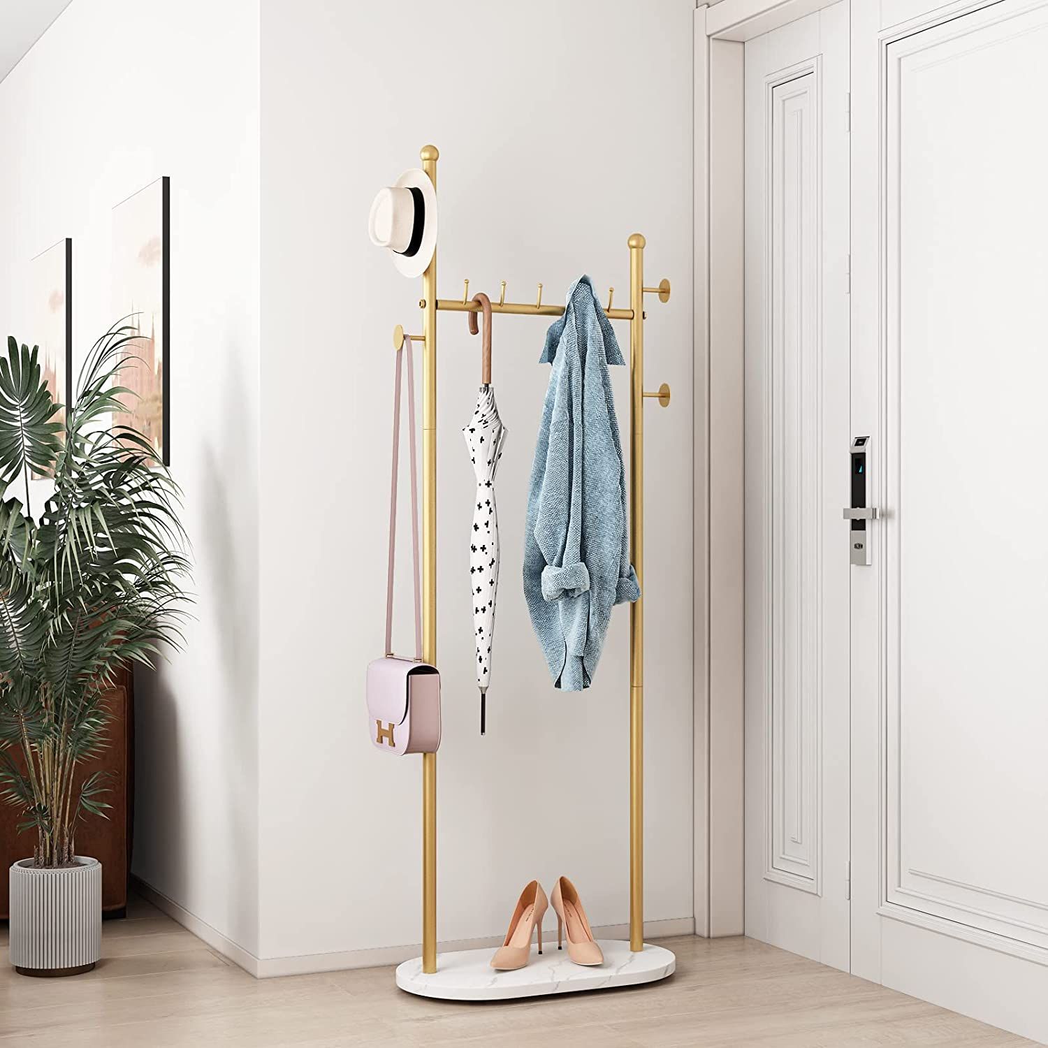 Gold Clothing Racks with Marble Base Modern Gold Coat Racks Freestanding Gold Clothes Rack with S... | Walmart (US)