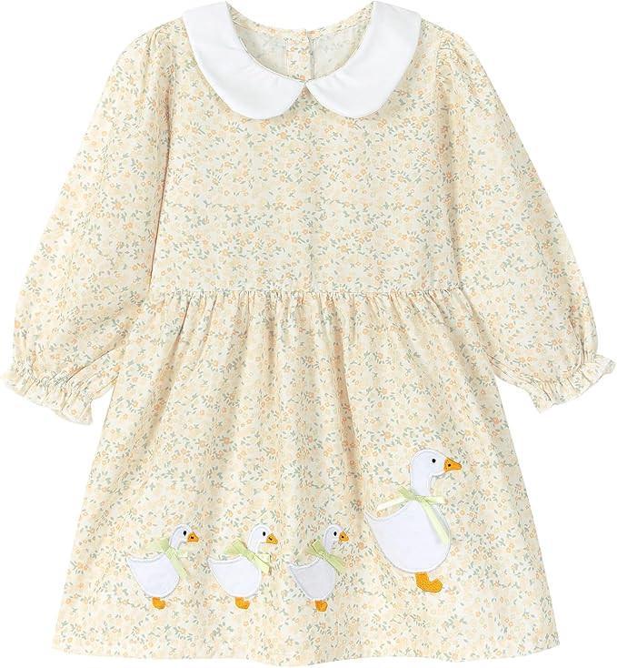 FreeLu Girls Cartoon Applique Dresses Striped Casual Dress Cotton Jersey Longsleeve T-Shirt | Amazon (US)