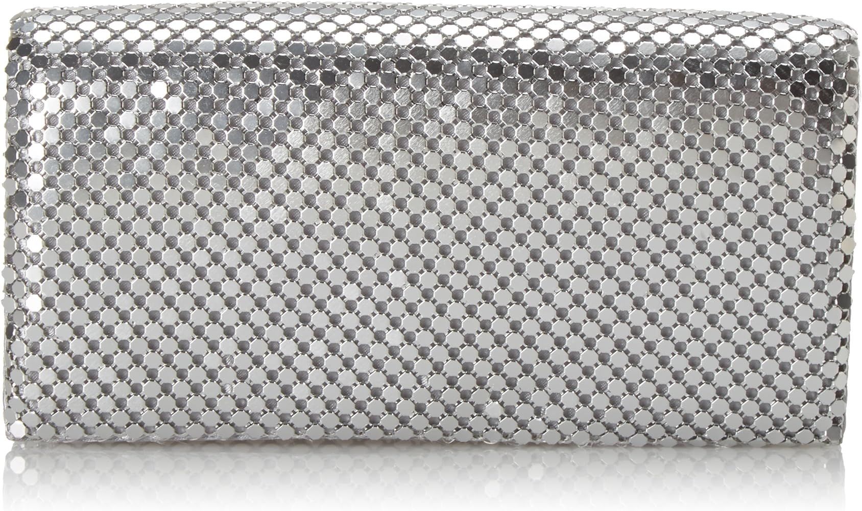 Jessica McClintock Metal Mesh Roll Evening Bag Clutch Purse (4.5" x 7.5" x 2", Shoulder Chain Inc... | Amazon (US)