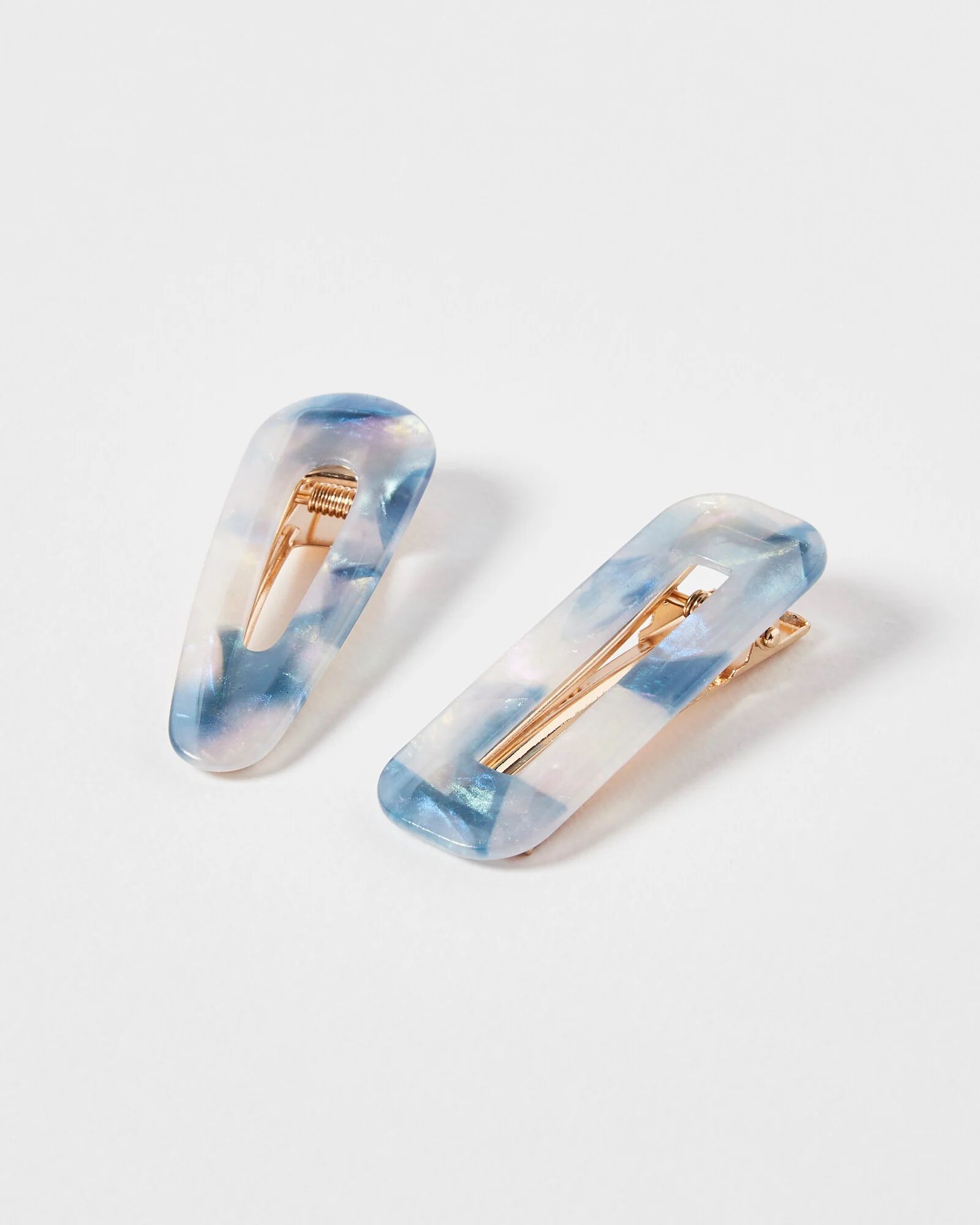 Bryony Blue Shimmer Mismatch Hair Clips Pack of Two | Oliver Bonas | Oliver Bonas (Global)