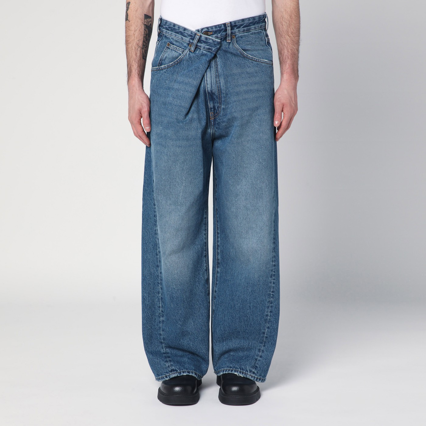 Blue asymmetrical wide leg jeans Ined | The Double F