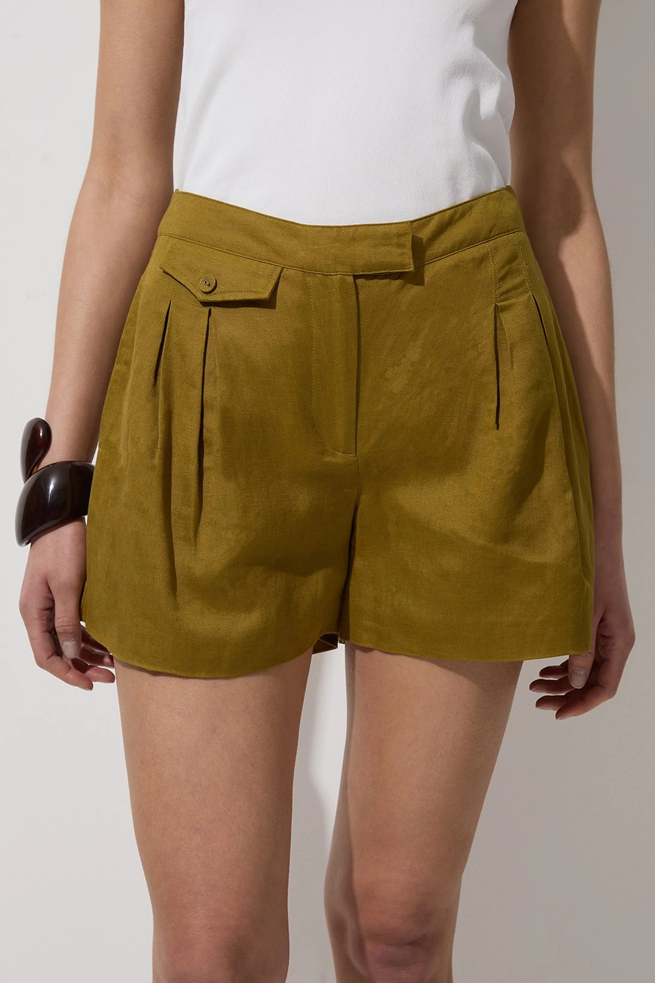 Viscose Linen Woven Pocket Detail Short | Karen Millen | Karen Millen US