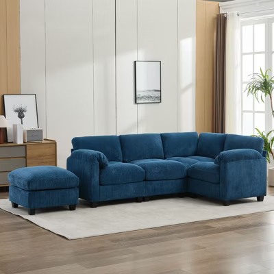 Corduroy Modular Sectional Sofa with Movable Ottoman, U-Shape Upholstered Comfy Couch with Two-Layer Seat Cushion for Living Room | Target