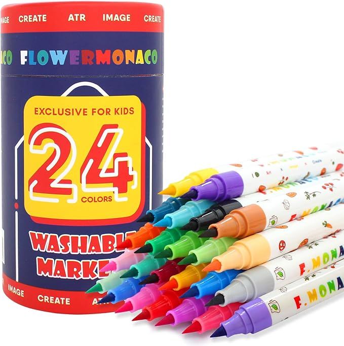Lebze Color Markers for Kids Ages 2-4 Years, 24 Colors Washable Toddler Markers for Coloring Book... | Amazon (US)