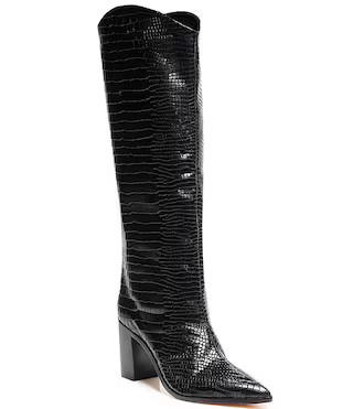 Maryana Block Crocodile Embossed Leather Tall Western Boots | Dillard's