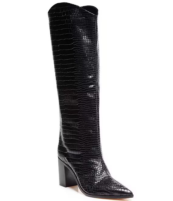 Maryana Block Crocodile Embossed Leather Tall Western Boots | Dillard's