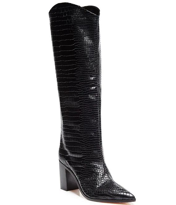 Schutz Maryana Block Croco Print Leather Tall Western Boots | Dillard's | Dillard's