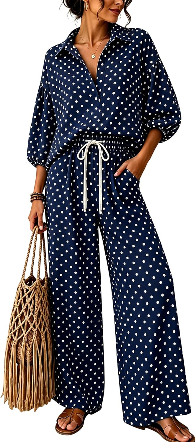 Tanming Women's Polka Dot 2 Piece Set Matching Lounge Outfit | Amazon (US)