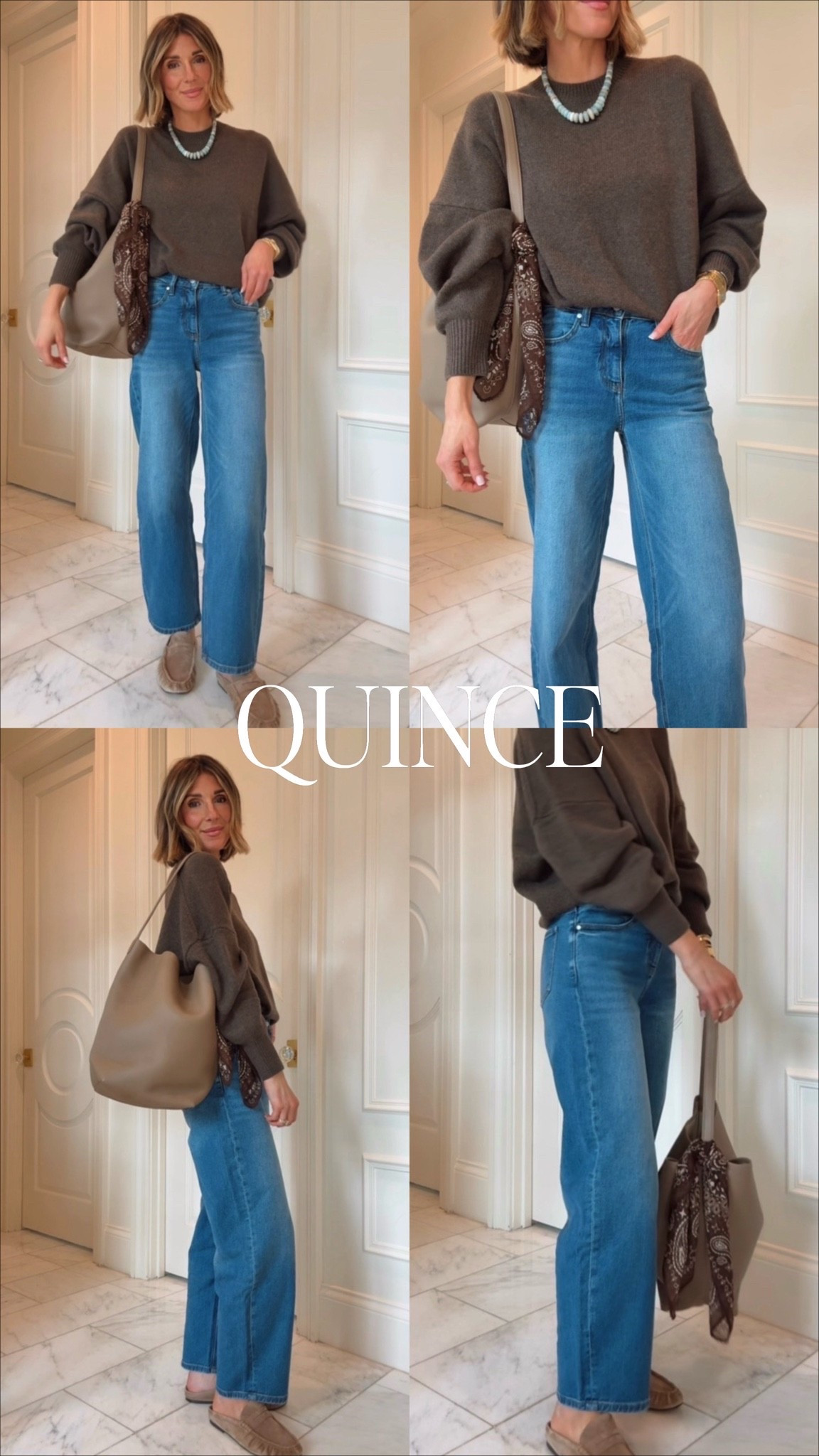 Today’s outfit. These $50 jeans look like the mother barrel ones. @quince #quincepartner
I’m 5’7 wearing size 2/25 in my jeans and small in sweater.