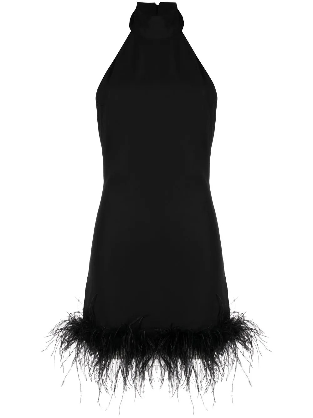 De La Vali Fuego feather-trim Halterneck Dress - Farfetch | Farfetch Global