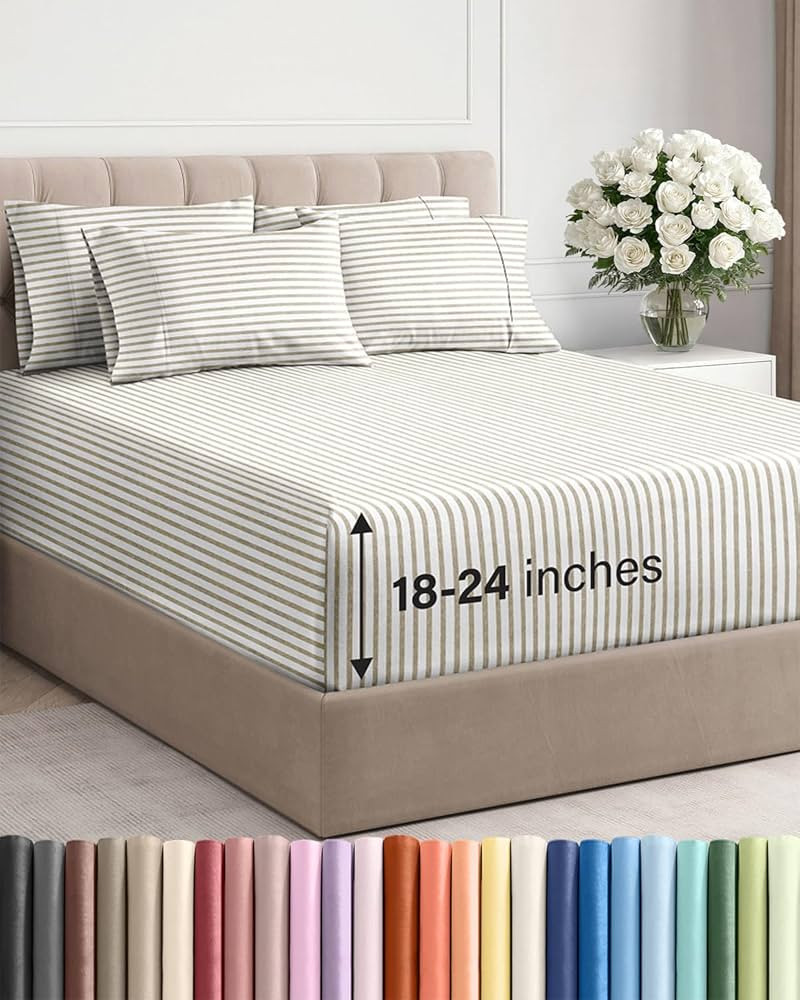 Extra Deep Queen Sheet Set - 6 Piece Breathable and Cooling Sheets - Hotel Luxury Bedding for Wom... | Amazon (US)