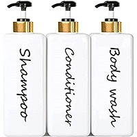 Shampoo and Conditioner Dispenser (Set of 3, 27oz) Modern Refillable Shampoo Pump Bottles for Sho... | Amazon (US)