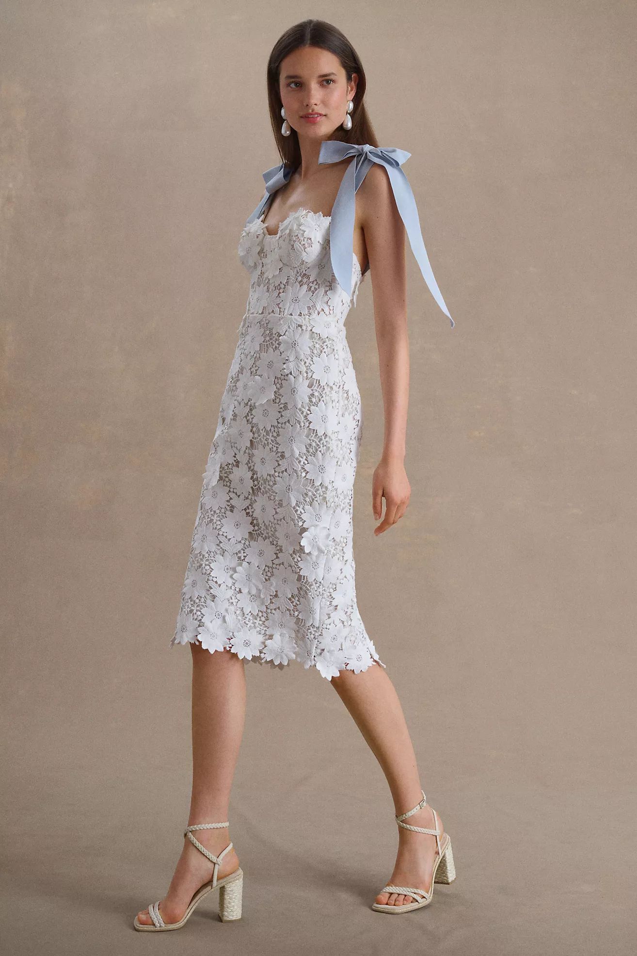 Watters Ambrosia Bow-Strap Lace Midi Dress | Anthropologie (US)