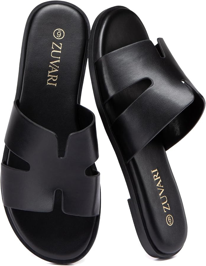 Women's Flat Sandals Open Toe Leather Slippers for Summer Slip On Beach Mules Dressy Comfortable ... | Amazon (US)