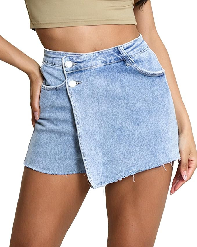 Katch Me Women Jean Skirt High Waist Denim Skirt Layered Built-in Shorts Stretch Denim Skort for ... | Amazon (US)