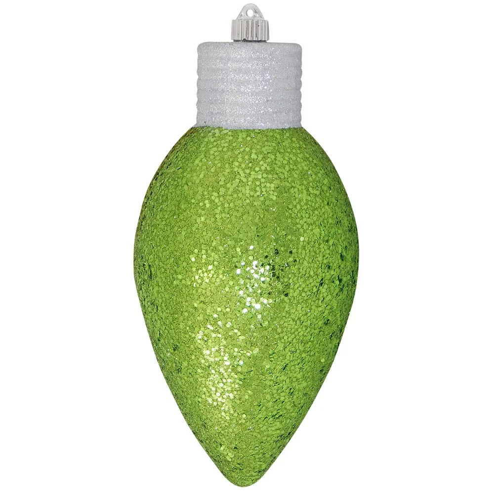 12" Lime Green and Silver Shatterproof Glitter C9 Light Bulb Christmas Ornament | Walmart (US)