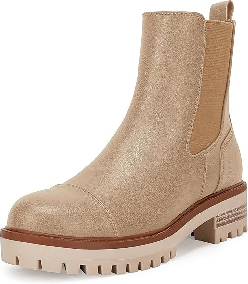 Coutgo Women's Lug Sole Platform Chelsea Boots Chunky Block Heel Zipper Ankle Booties | Amazon (US)