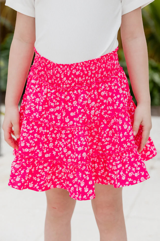 Kid's Through The Garden Hot Pink Floral Mini Skort | Pink Lily