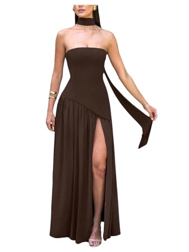 Amazon.com: SOLY HUX Women's Elegant Strapless High Slit Tube Dress Evening Wedding Guest Maxi Dr... | Amazon (US)