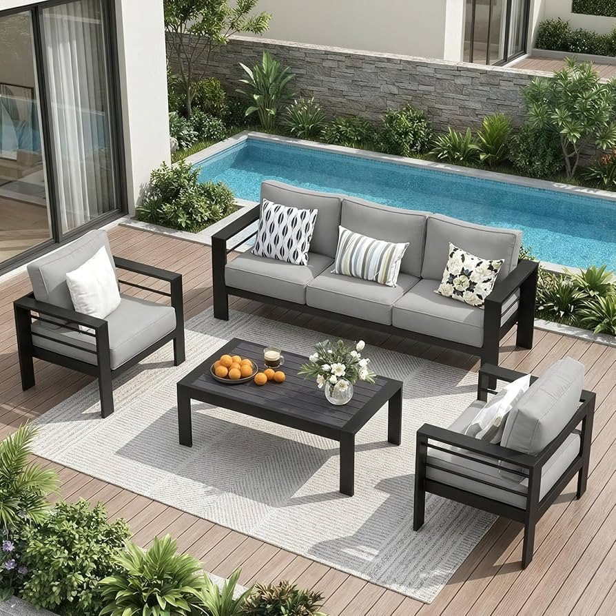 Solaste Aluminum Outdoor Patio Furniture Set, 5 Seats Patio Sectional Sofa with 5" Thick Cushion,... | Amazon (US)