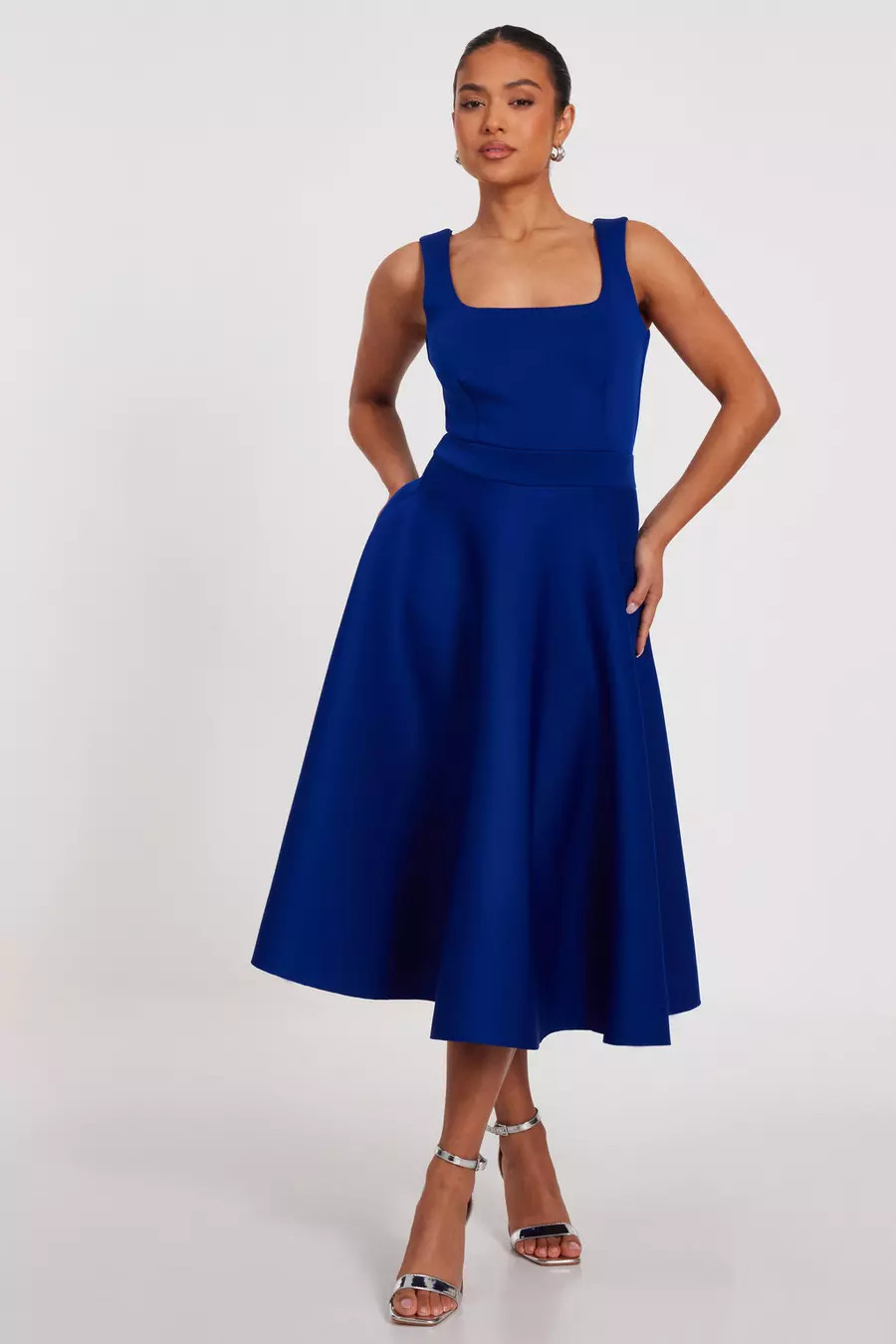 Petite Royal Blue A-Line Midi Dress | Quiz Clothing