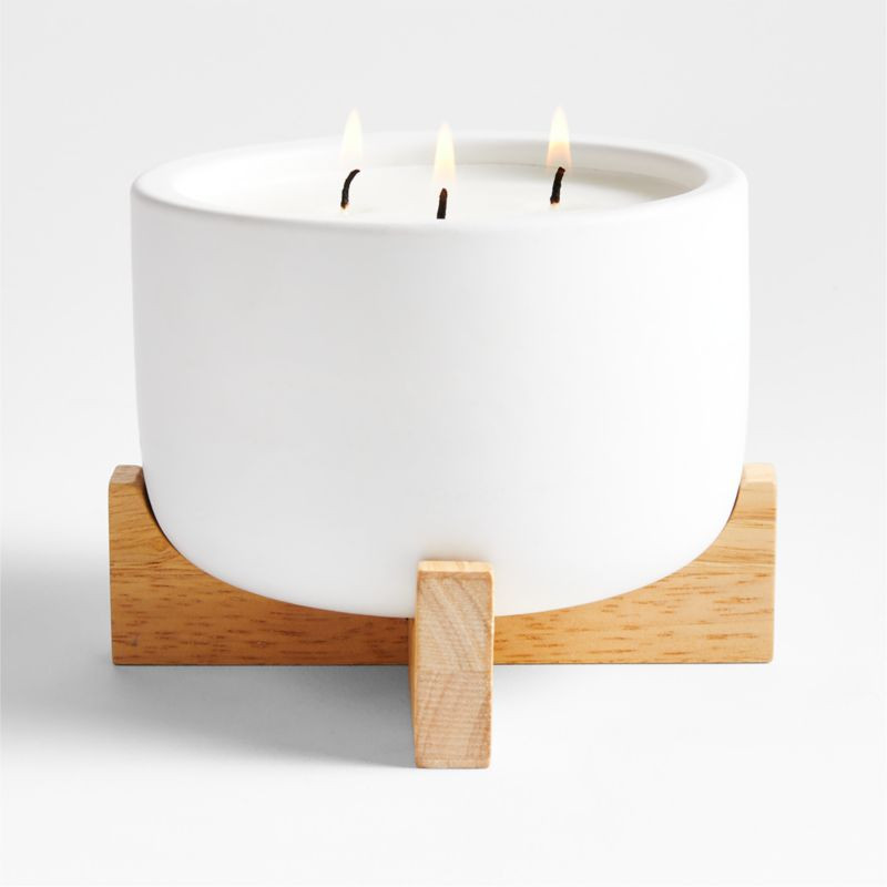 Wilmette 3-Wick Citronella Candle with Wooden Stand + Reviews | Crate & Barrel | Crate & Barrel