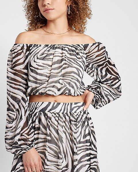 Rachel Zoe Zebra Print Off The Shoulder Cropped Top | Express